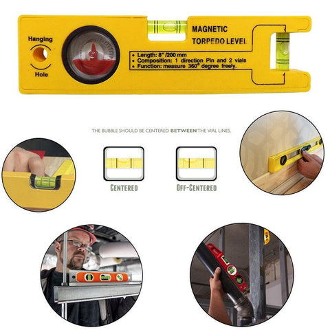 8-inch Magnetic Torpedo Level with 1 Direction Pin, 2 Vials and 360 Degree View - jugaad.shop