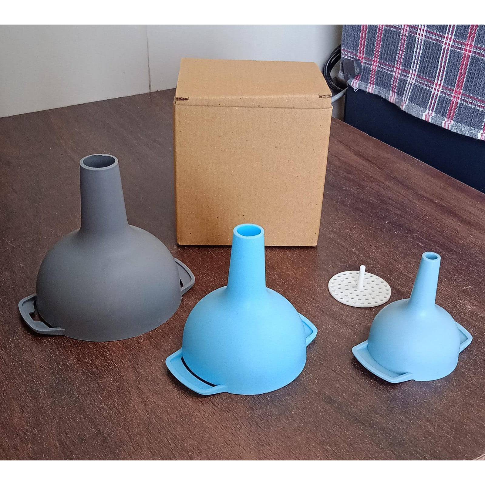 3 in 1 Kitchen Funnel Set of 3, Funnel for Filling Bottle, Small Canning Funnel with Handle, Food Grade Plastic Funnel with Detachable Strainer Filter for Liquid, Dry Ingredients, and Powder - jugaad.shop