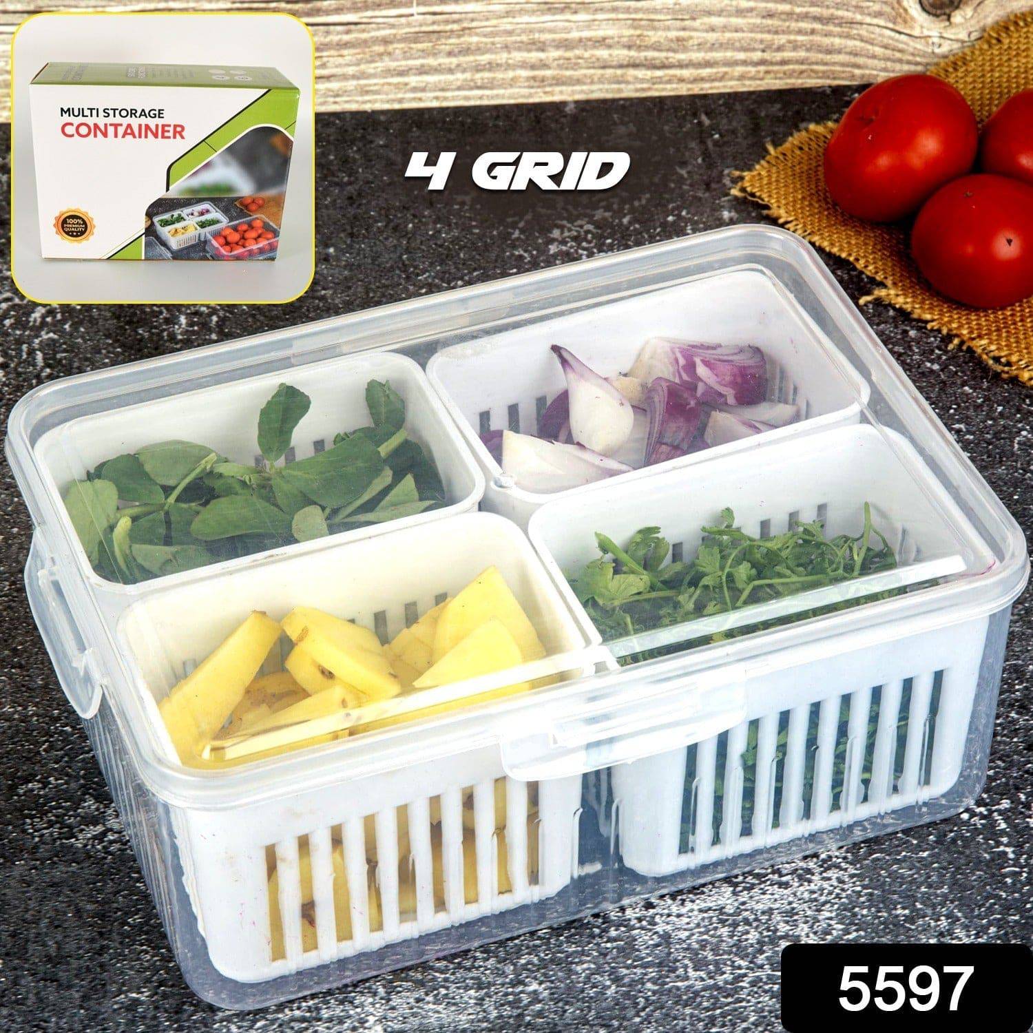 Fridge Storage Boxes Freezer Storage Containers, Container for Kitchen Storage Set, Storage in Kitchen, Vegetable Storage, Draining Crisper Refrigerator Food Box (1 Pc) - jugaad.shop