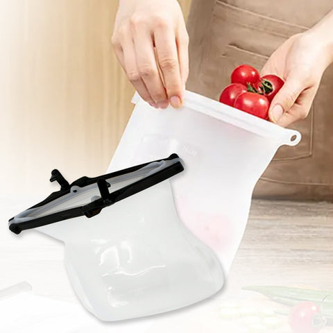 Reusable Silicone Food Storage Bag Set Leakproof Lock Reusable Flat Bottom Freezer Bags, Sandwich Bags, Silicone Food Grade Kids Snack Bags, BPA Free Microwave Dishwasher Safe (1 Pc) - jugaad.shop