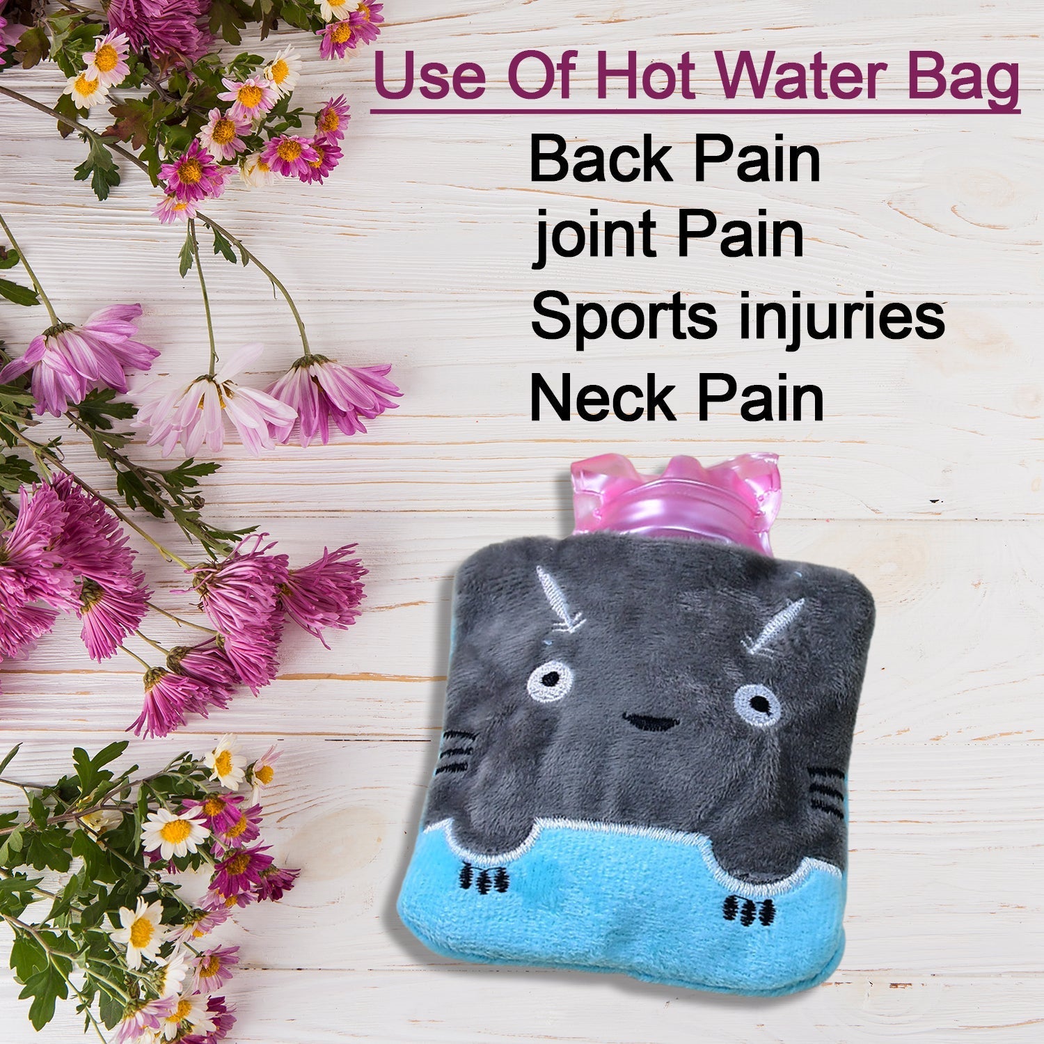 Grey Cat Print Small Hot Water Bag with Cover for Pain Relief - jugaad.shop