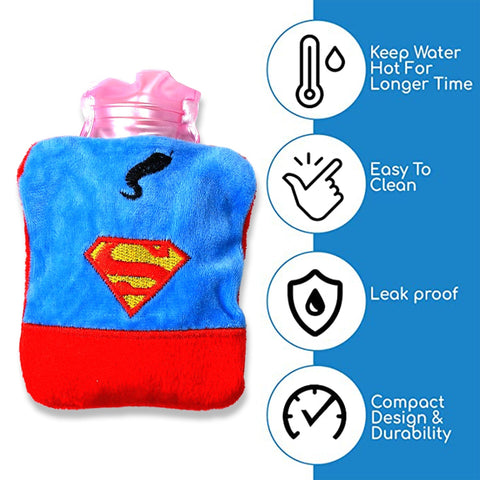 Superman Print Small Hot Water Bag with Cover for Pain Relief - jugaad.shop