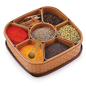 Masala rangoli box for storing spices, featuring multiple compartments.