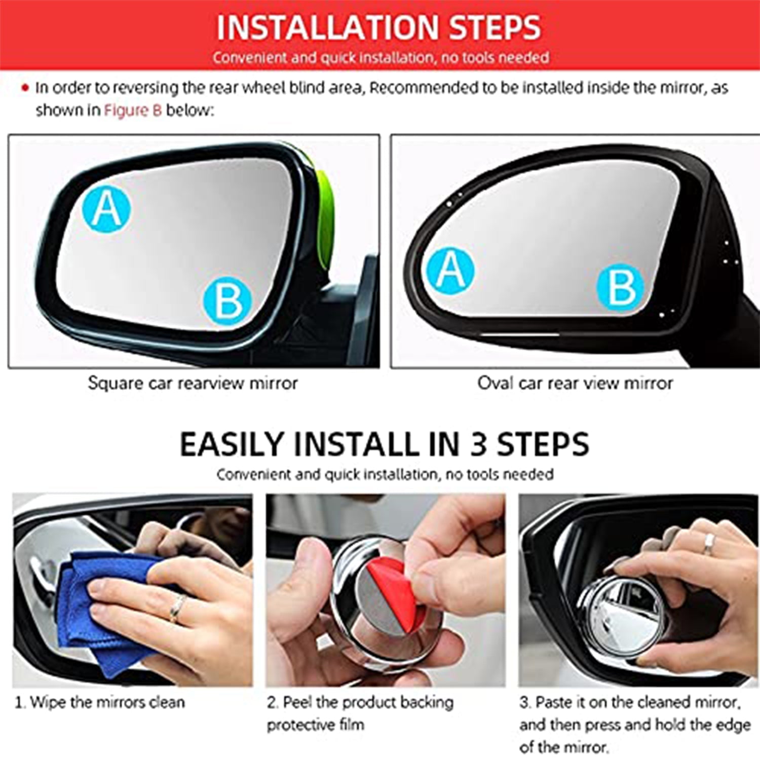 360DEGREE BLIND SPOT ROUND WIDE ANGLE ADJUSTABLE CONVEX REAR VIEW MIRROR - PACK OF 2 - jugaad.shop