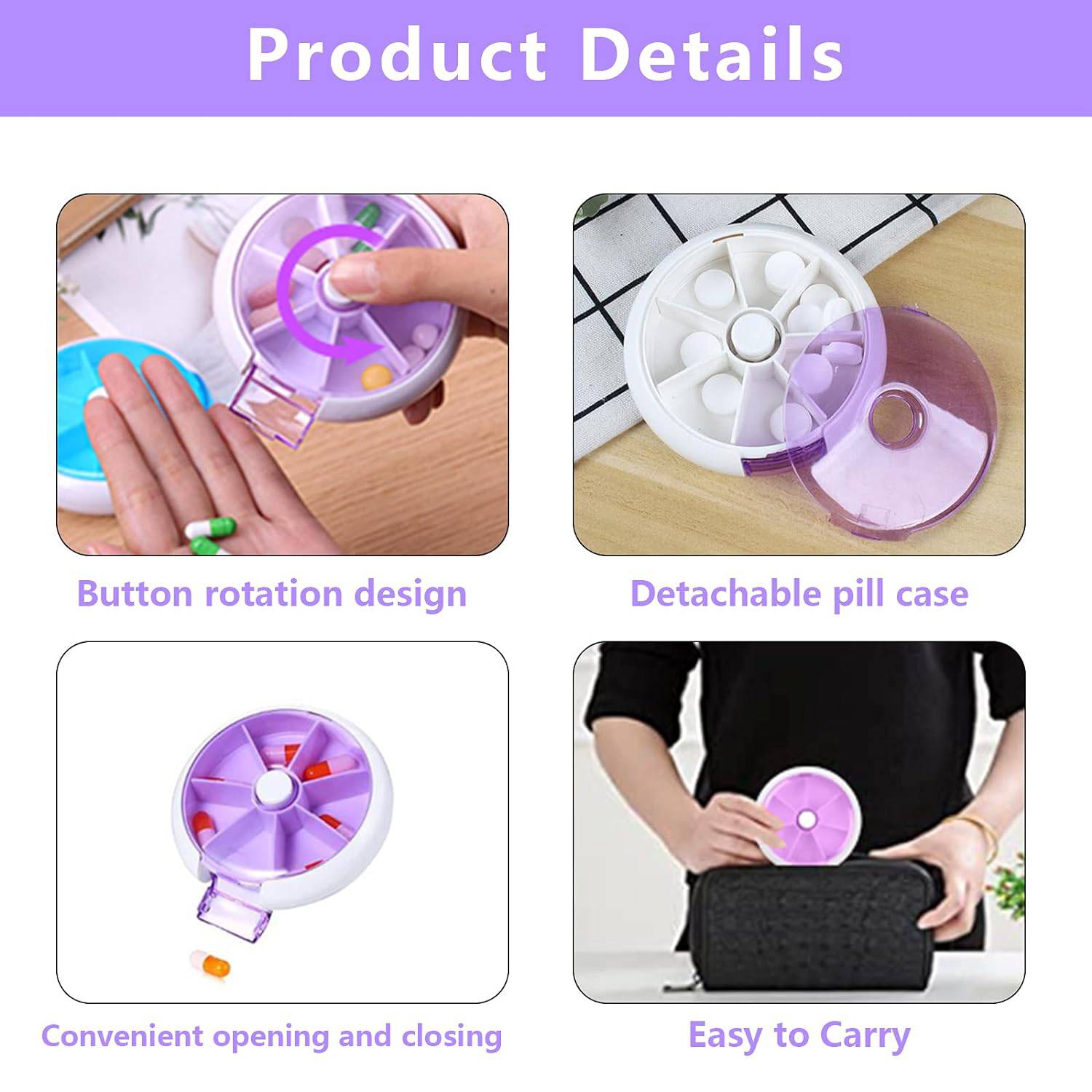 Pill Box Medicine Dispenser 7-Day Week Weekly Whee Cute Portable fruit style 7 grid seal rotation Pill Organizer Medicine Box (1 Pc) - jugaad.shop