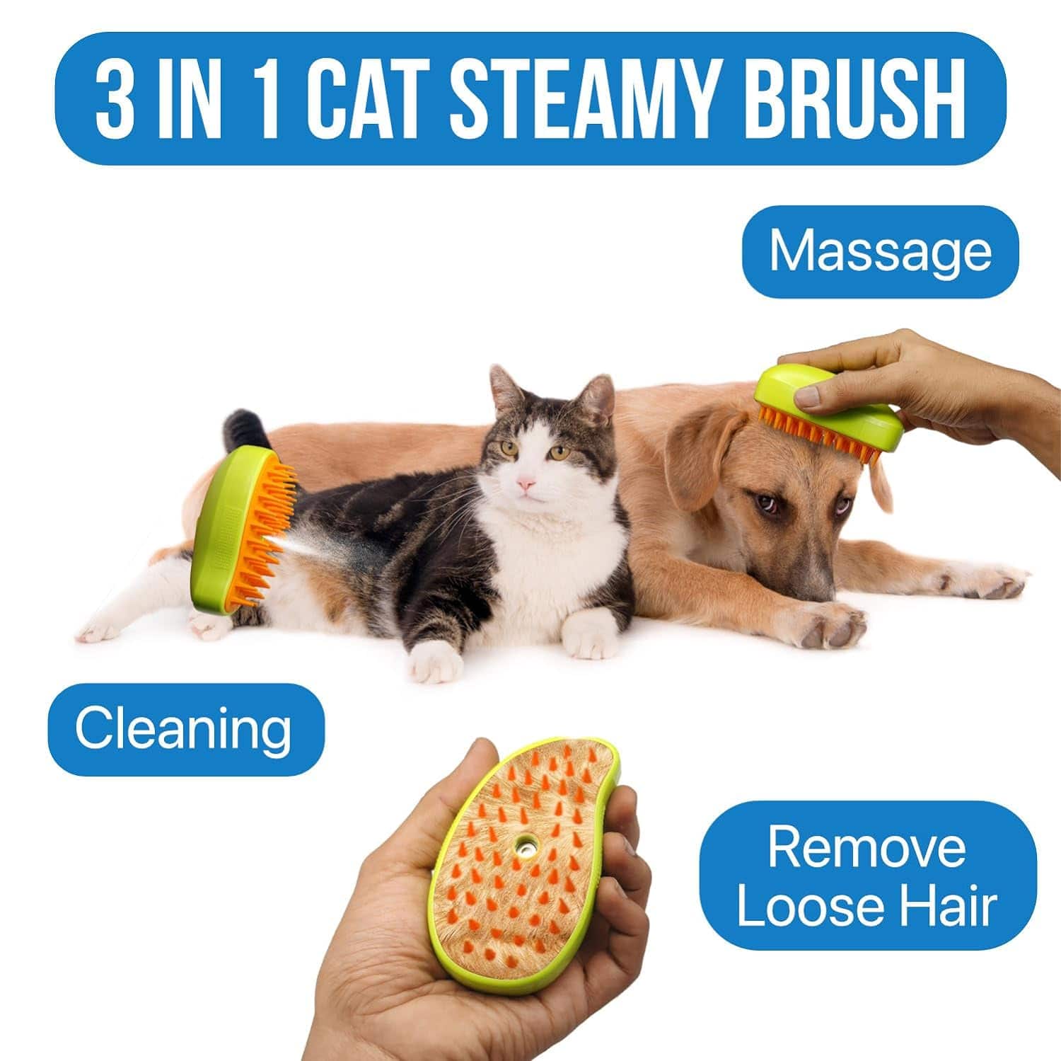 3 In1 Cat Steamy Brush, Self Cleaning Steam Cat Brush Cat Steamer Brush for Massage Cat Grooming Brush Pet Hair Removal Comb for Cat and Dog, for Removing Tangled and Loose Hair - jugaad.shop