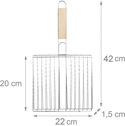 Square grill for papad and barbecue with wooden handle