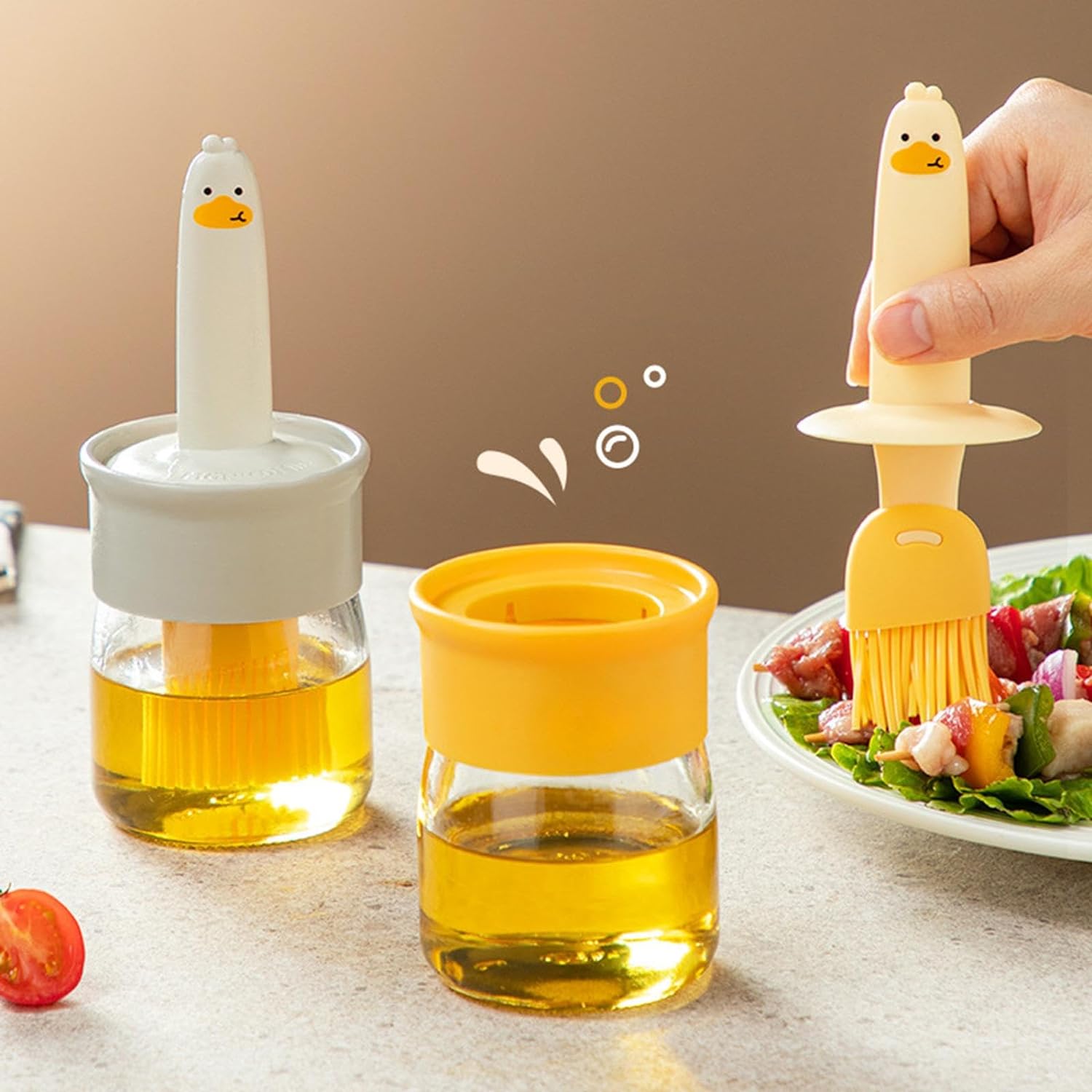 2 in 1 Oil Dispenser Bottle with Silicone Basting Brush (1 Set) - jugaad.shop