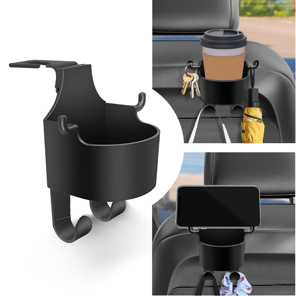 Car Headrest Backseat Organizer, 3 in 1 Automotive Cell Phone Drink cupholder Adapter with Headrest Hooks for Kids and Adults, Multifunctional Storage for Car Travel Accessories - jugaad.shop