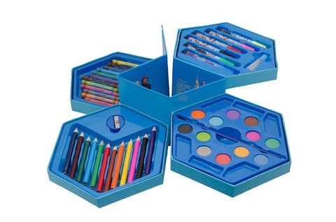 Art color set with crayons and pens