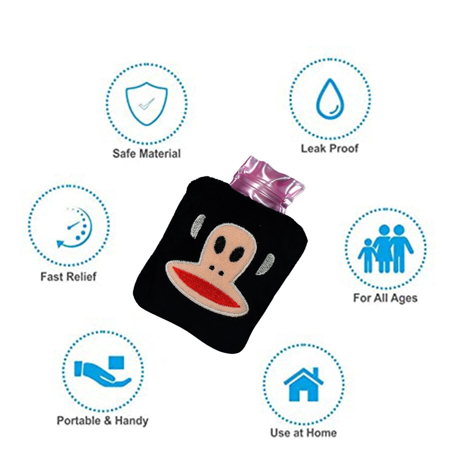 Black Monkey Small Hot Water Bag with Cover for Pain Relief - jugaad.shop