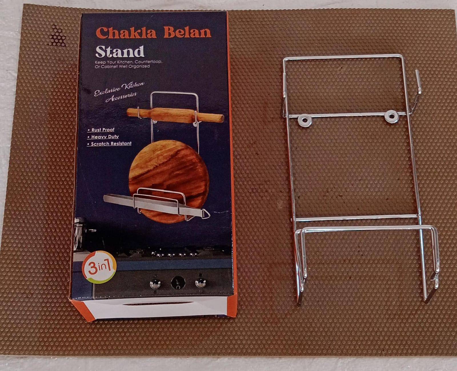 Chakla Belan Chimta Stand Rolling Pin Board Tong Holder Silver Stainless Steel Multi-Purpose Rack for Kitchen (1 Pc ) - jugaad.shop