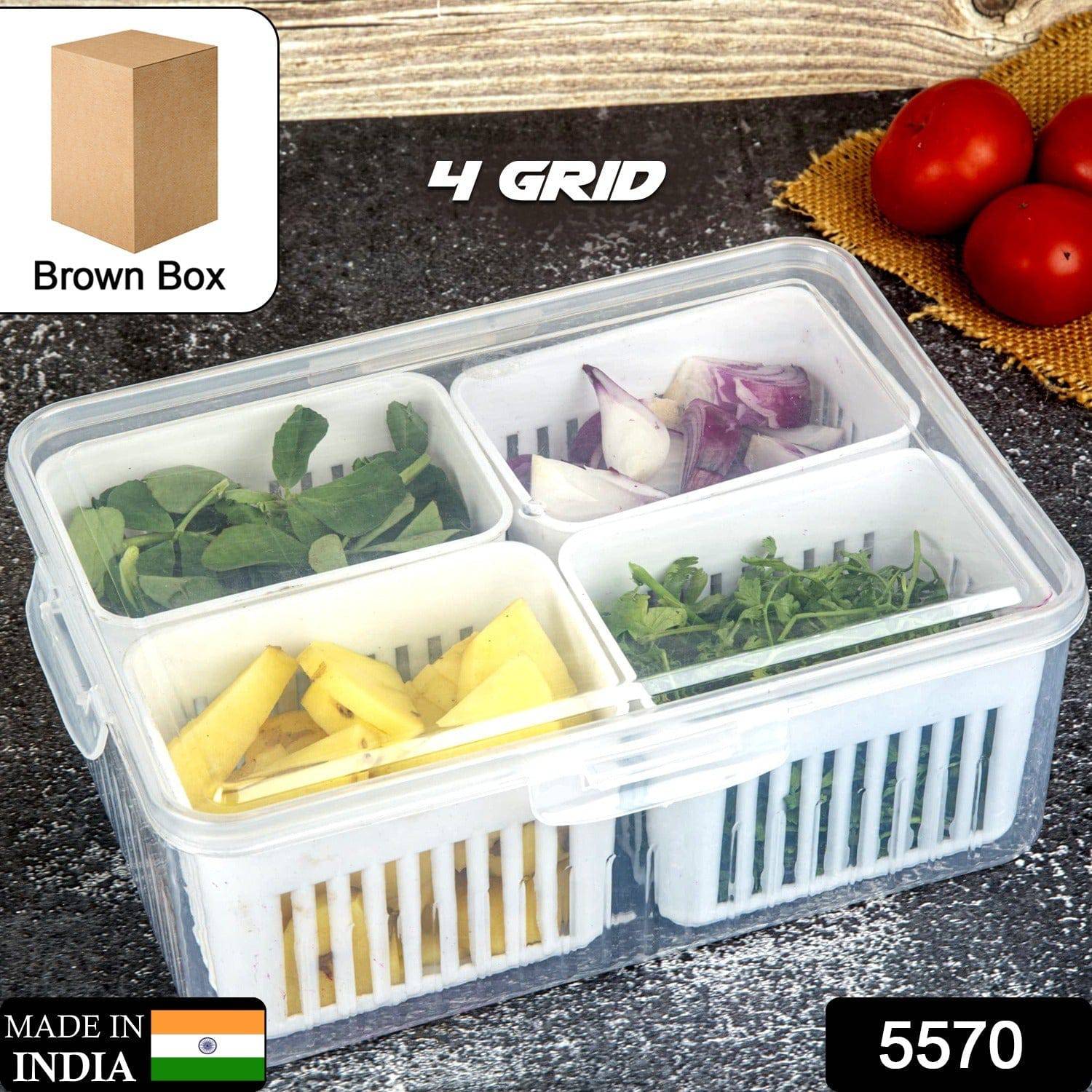 Fridge Storage Boxes Freezer Storage Containers, Container for Kitchen Storage Set, Storage in Kitchen, Vegetable Storage, Draining Crisper Refrigerator Food Box (1 Pc) - jugaad.shop