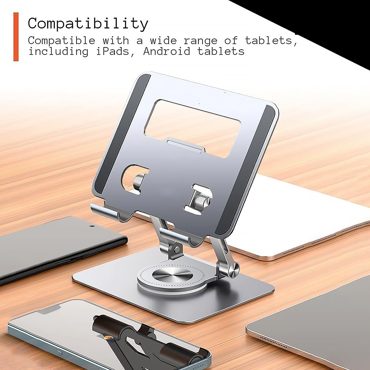 Aluminum Alloy 360°Rotating Bracket, Adjustable Tablet Stand, Portable Foldable Ergonomic Tablet Support - jugaad.shop