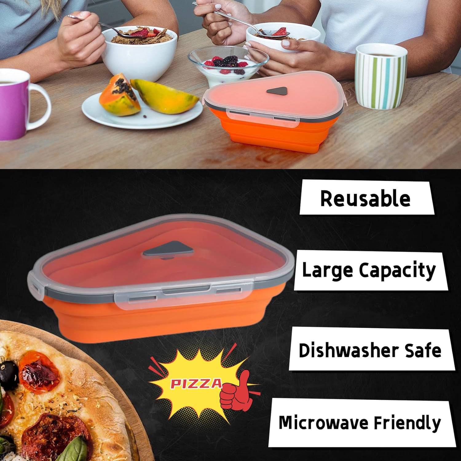 Reusable Pizza Storage Containers with 5 Microwavable Serving Trays, Silicone Container Expandable & Adjustable for Packing Pizza at home / outdoor - jugaad.shop