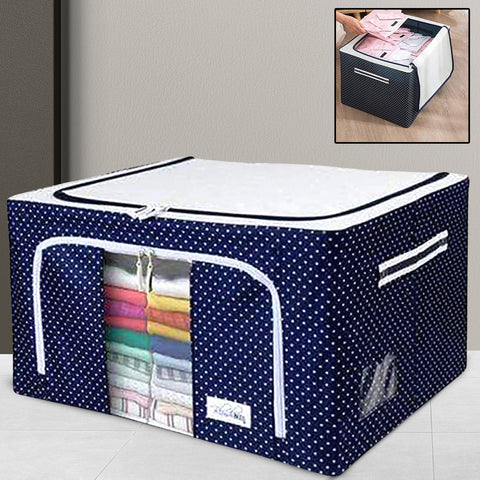 Foldable Steel Frame Clothes Living Storage Organizer Handled Bag Box for Large Size Bedding, Blankets, Women Saree, Toys & Cloth Storage Box / Bag (66 Liter) - jugaad.shop