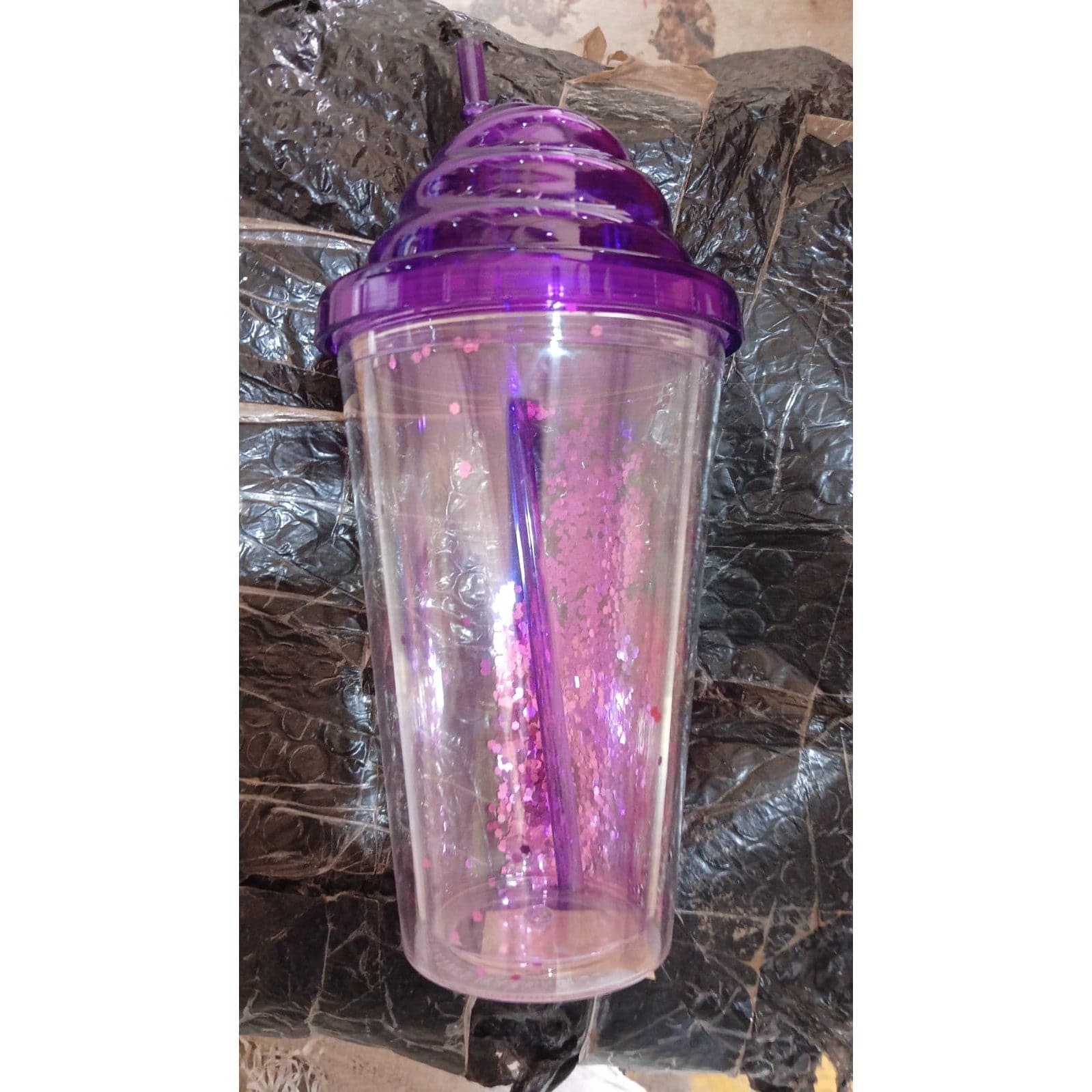 High Quality Plastic Creative Cold Drink Cup / Tumble, Reusable Tea Coffee Tumbler with Lid and Straw, Double Wall Plastic Drinking Sport Bottle, Travel Tumbler (1 Pc / Mix Color) - jugaad.shop