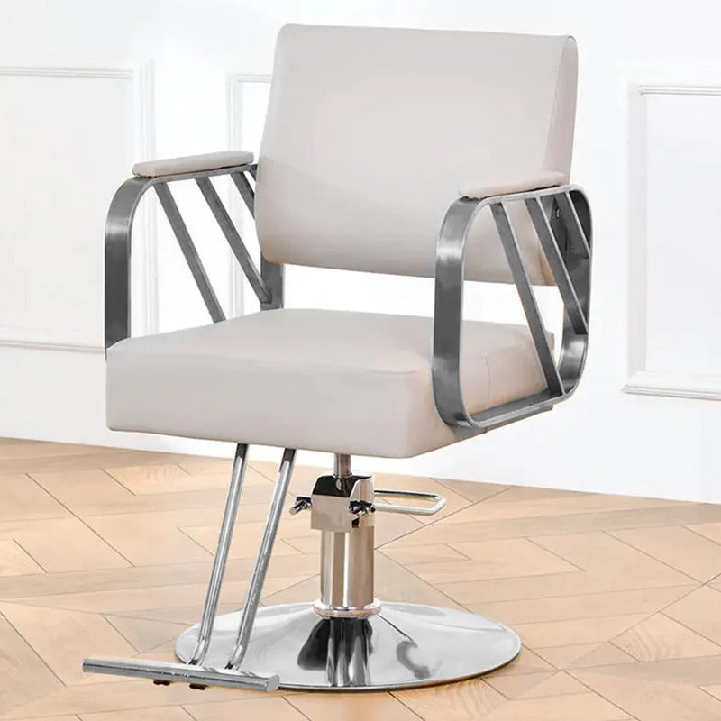 Silver hydraulic salon chair.