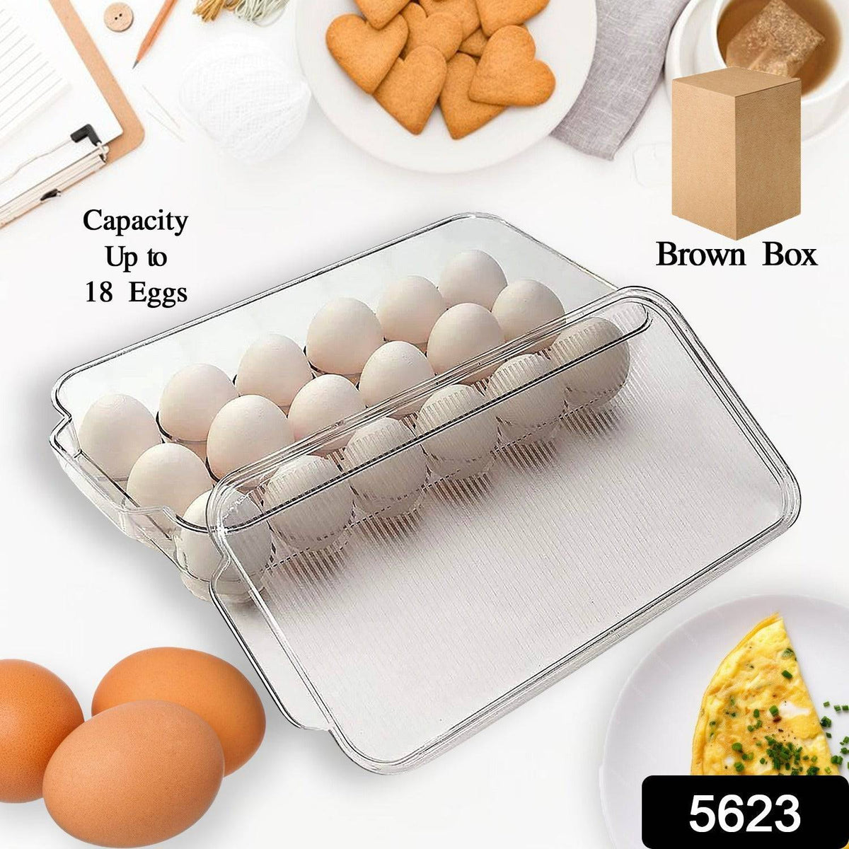 Plastic 18 Cavity Egg Storage Box Or Egg Trays For Refrigerator With Lid & Handles High Quality, Rectangular Egg Tray Box For 18 Egg (1 Pc) - jugaad.shop