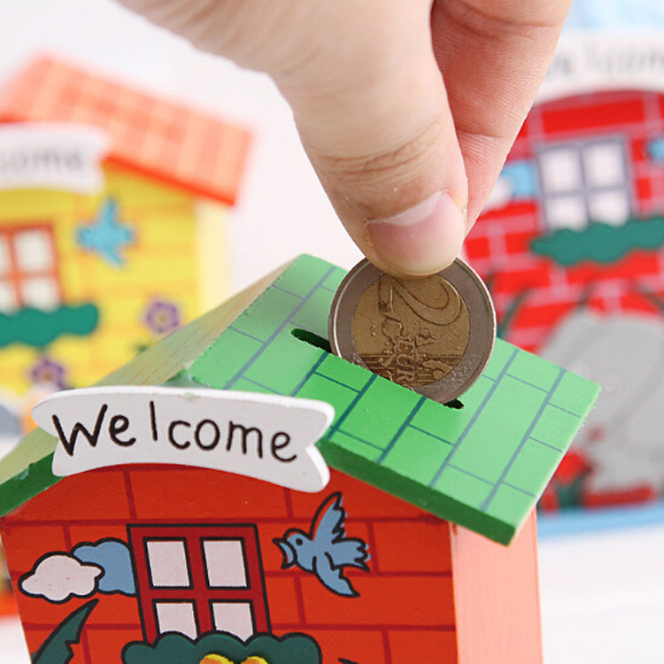 Cute wooden house piggy bank