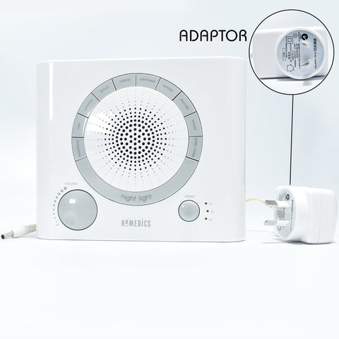 Sleep therapy machine with focus on timer and sound selection features.