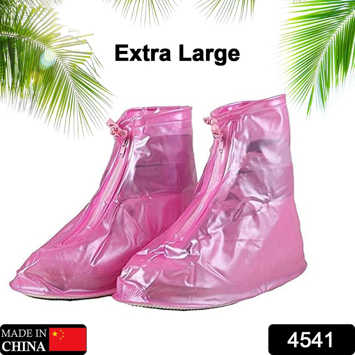 4541 Plastic Shoes Cover Reusable Anti-Slip Boots Zippered Overshoes Covers Pink, Transparent Waterproof Snow Rain Boots for Kids/Adult Shoes, for Rainy Season (XL Size1 Pairs) - jugaad.shop