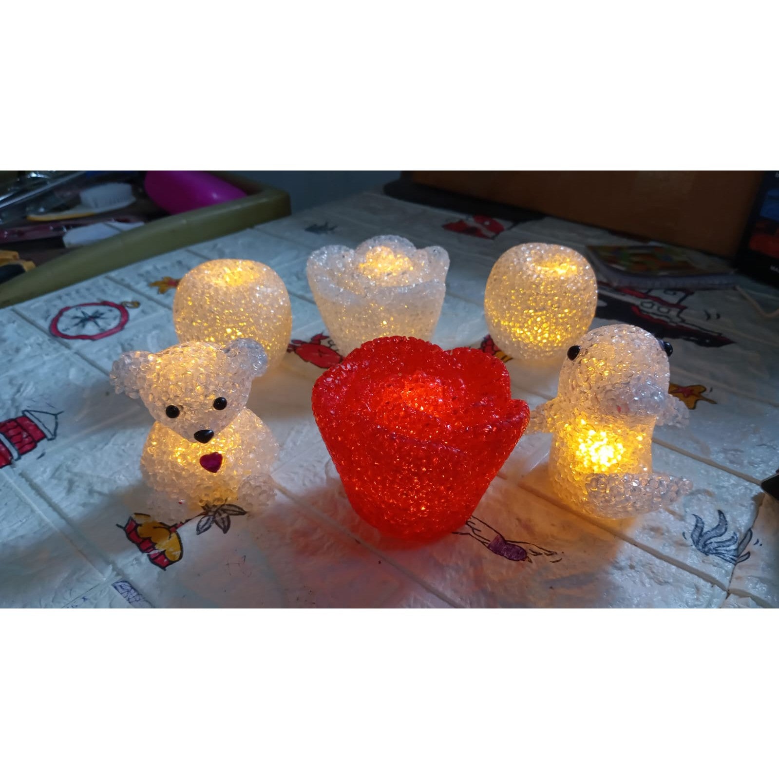 MULTI SHAPE SMALL LIGHT LAMPS LED SHAPE CRYSTAL NIGHT LIGHT LAMP (6 PC SET) - jugaad.shop