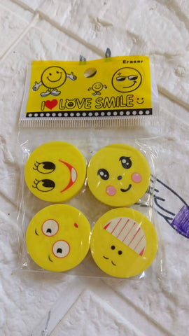 Cute Smile Emoji Erasers, Cute Smile Face Rubber Eraser Dentist Dental Clinic School Kid for School Going Kids/Birthday Party Return Gift Set (4pc Set) - jugaad.shop