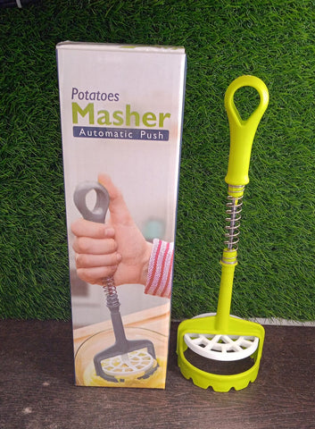 Multi Functional One-Handed Plastic Manual Mashed Potatoes Masher, Mash Sweet Potato Masher with Comfort Grip and Stainless-Steel Spring Design for Nonstick Pans (1 Pc) - jugaad.shop