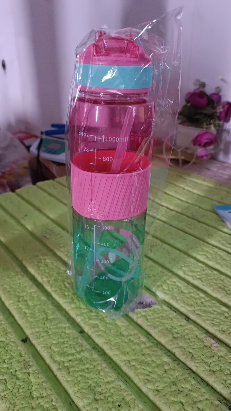 Plastic Water Bottle With Strap and Straw (1000 ML)-jugaad.shop