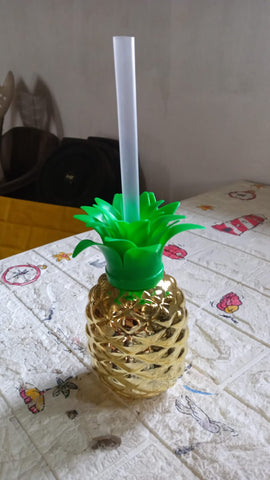 Plastic Pineapple Cups with Straw (1 Pc) - Party Favors, Hawaiian, Beach - jugaad.shop