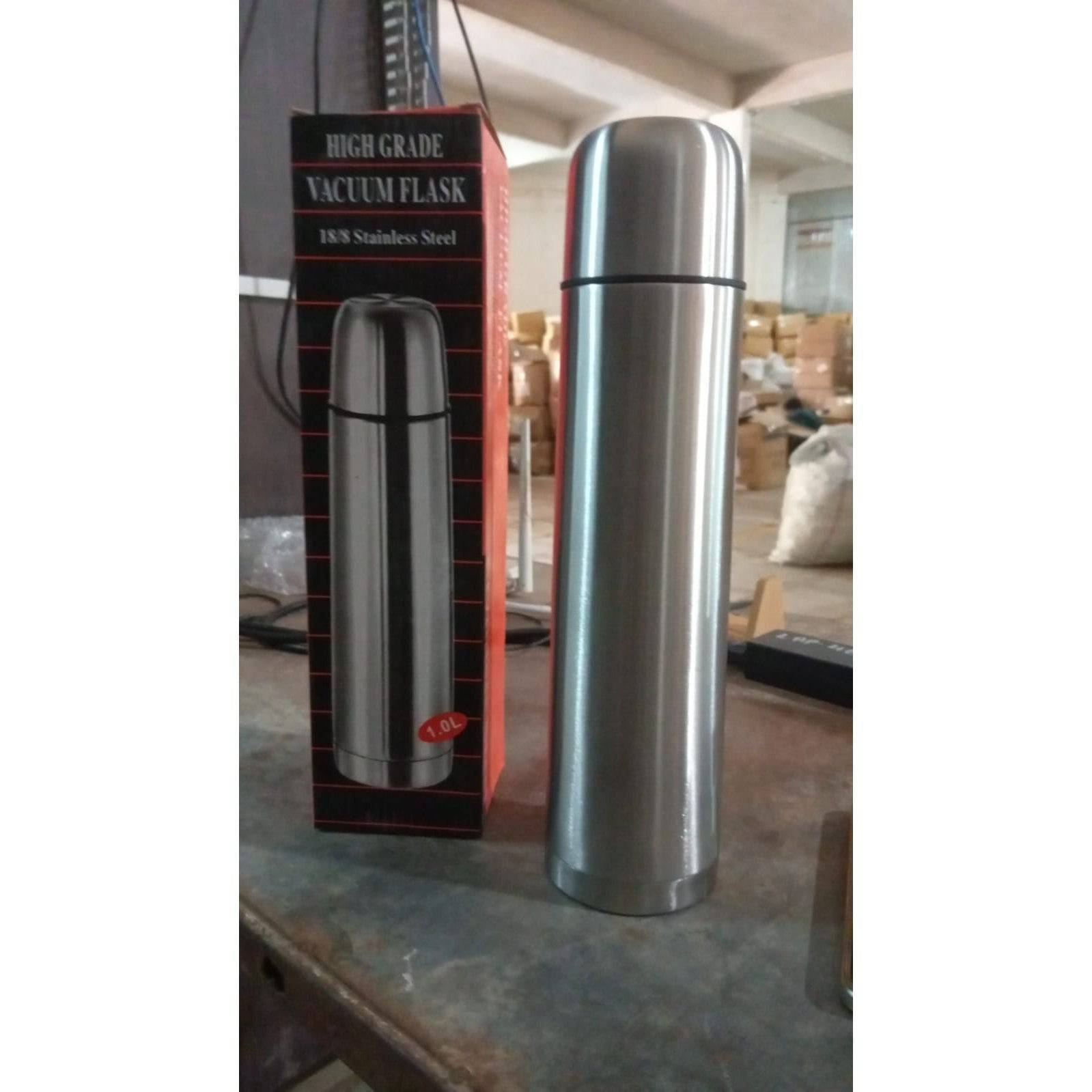 Vacuum Flask Without Cover, 18/8 Stainless Steel | Hot and Cold Water Bottle with Push-Down Lid | Double Walled Stainless Steel Bottle for Travel, Home, Office, School, Picnic (1000 ML / Without Cover) - jugaad.shop