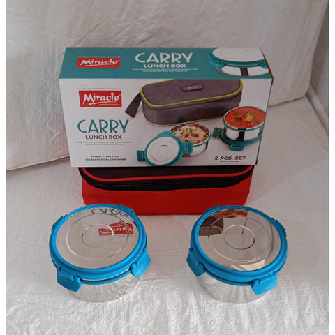 Miracle Carry Lunch Box Microwave Safe Lunch Box With Insulated Bag 2 Compartment Lunch Box (400 ML / 2 pc) - jugaad.shop