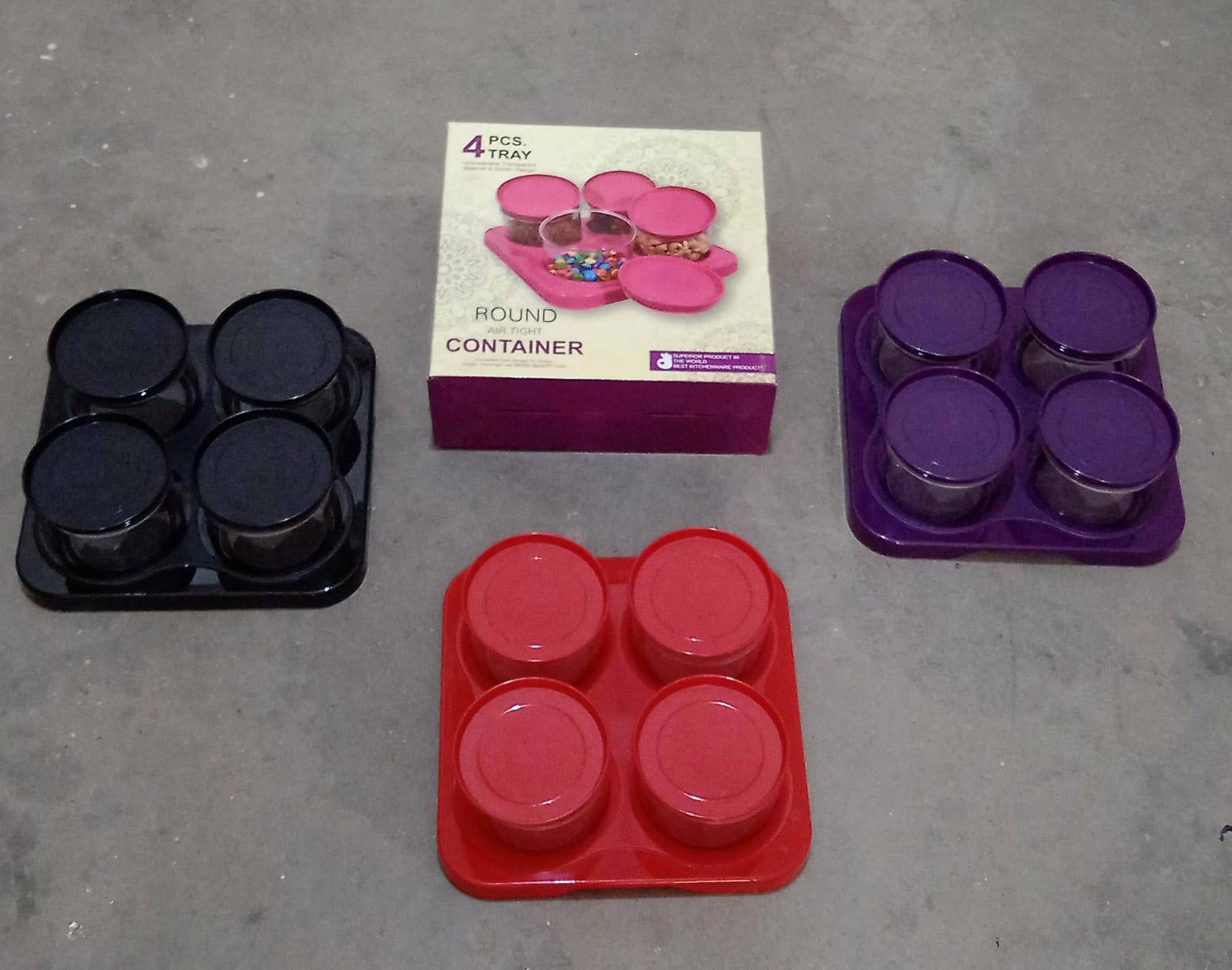 Airtight Plastic 4 Pc Storage Container Set, With Tray Dry Fruit Plastic Storage Container Tray Set With Lid & Serving Tray For Kitchen - jugaad.shop