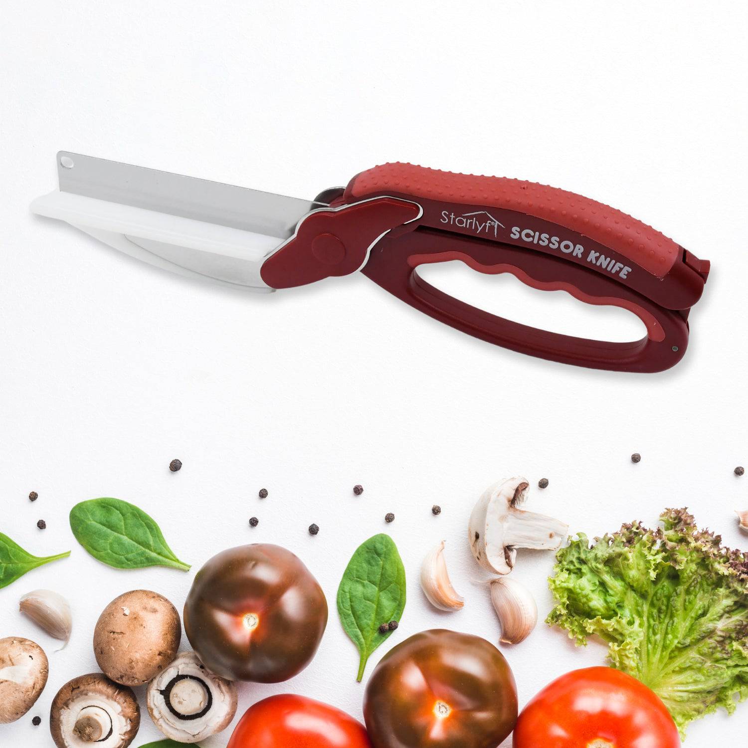 2 in 1 Kitchen Knife Scissor with Spring Locking Hinge and Chopping Board (1 Pc / With Card Packing)