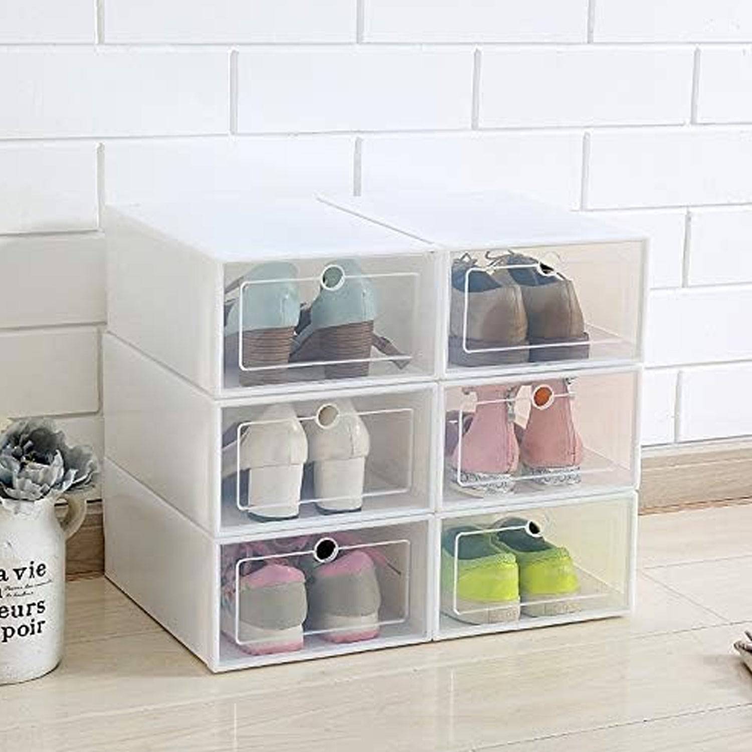 3 Layer Transparent Shoes Storage Box Plastic Stackable Shoe Storage (1 Set / 3 Layer)-jugaad.shop