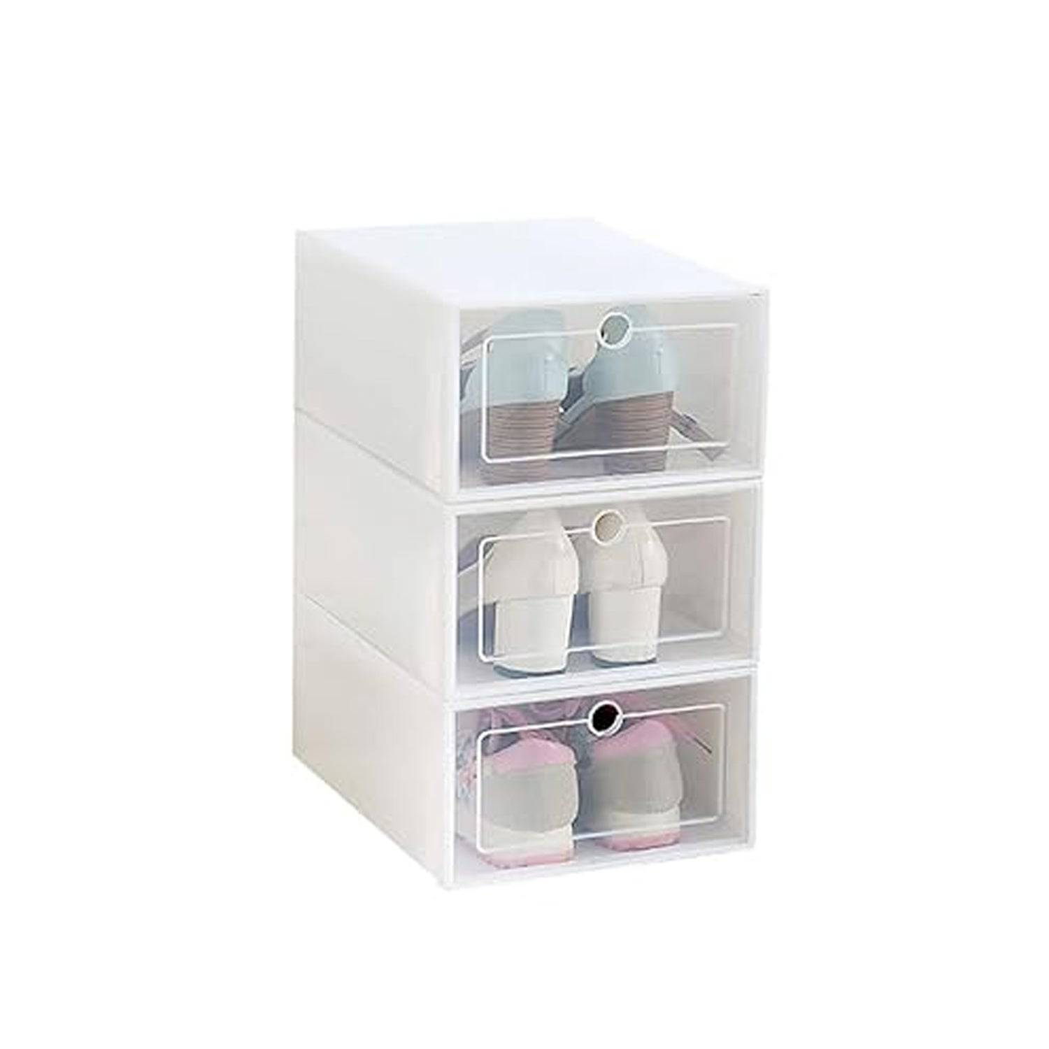 3 Layer Transparent Shoes Storage Box Plastic Stackable Shoe Storage (1 Set / 3 Layer)-jugaad.shop