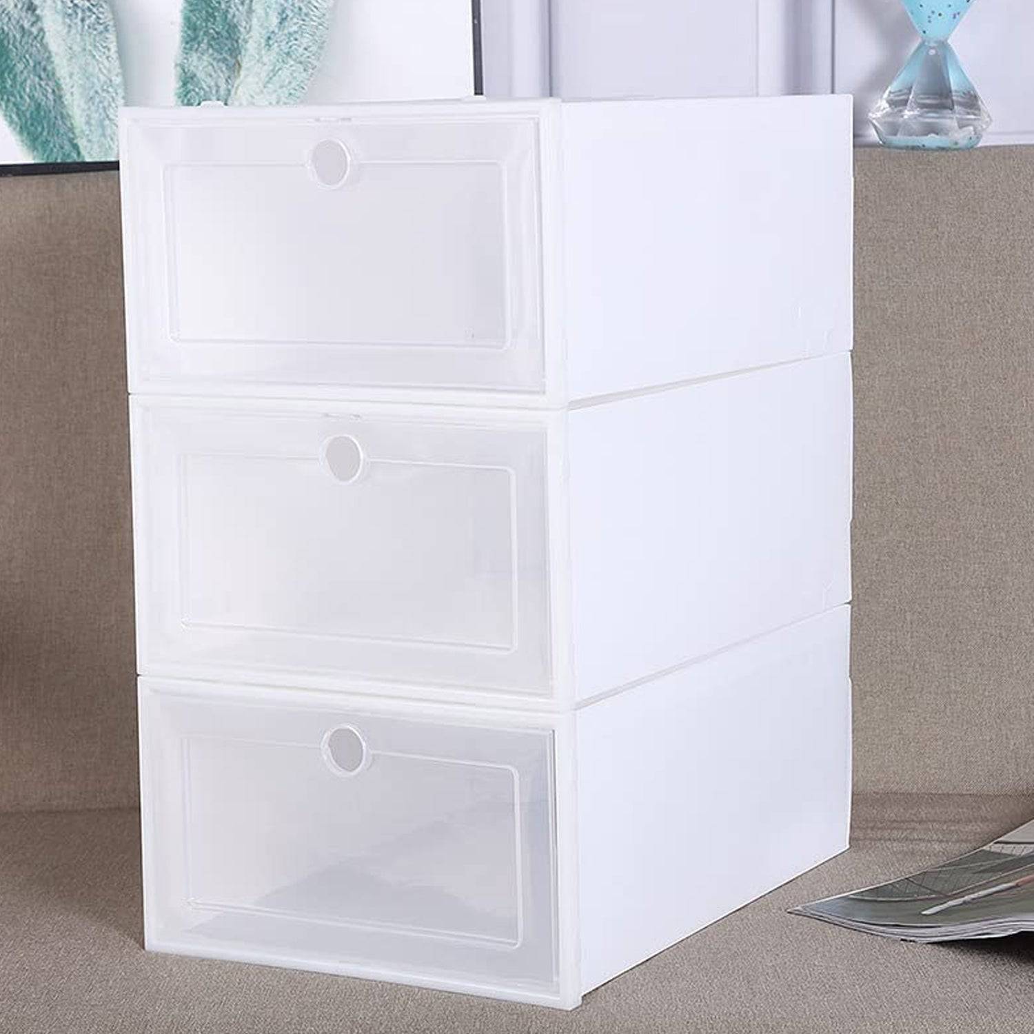 3 Layer Transparent Shoes Storage Box Plastic Stackable Shoe Storage (1 Set / 3 Layer)-jugaad.shop