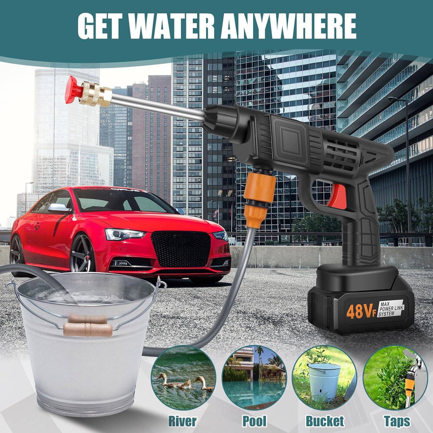 48V Car Washer Gun Wireless High Pressure Washer Water Spray Gun, Car washing Kit-jugaad.shop