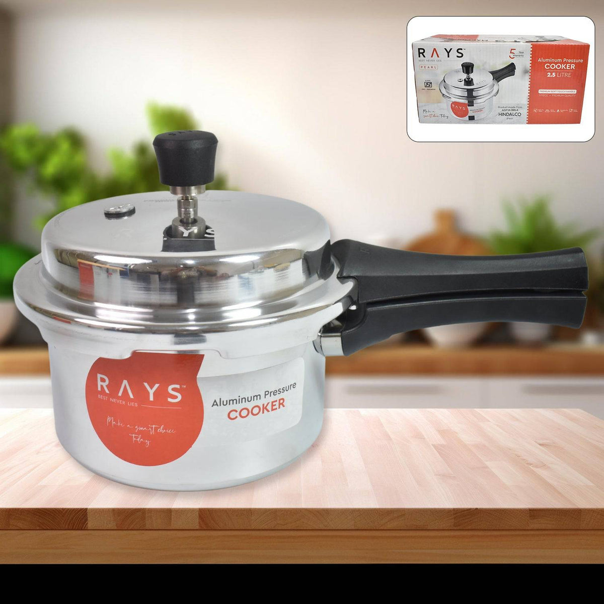 Aluminium Rays Pearl Pressure Cookers With Outer Lid (2.5 Litres / 5-Year warranty)