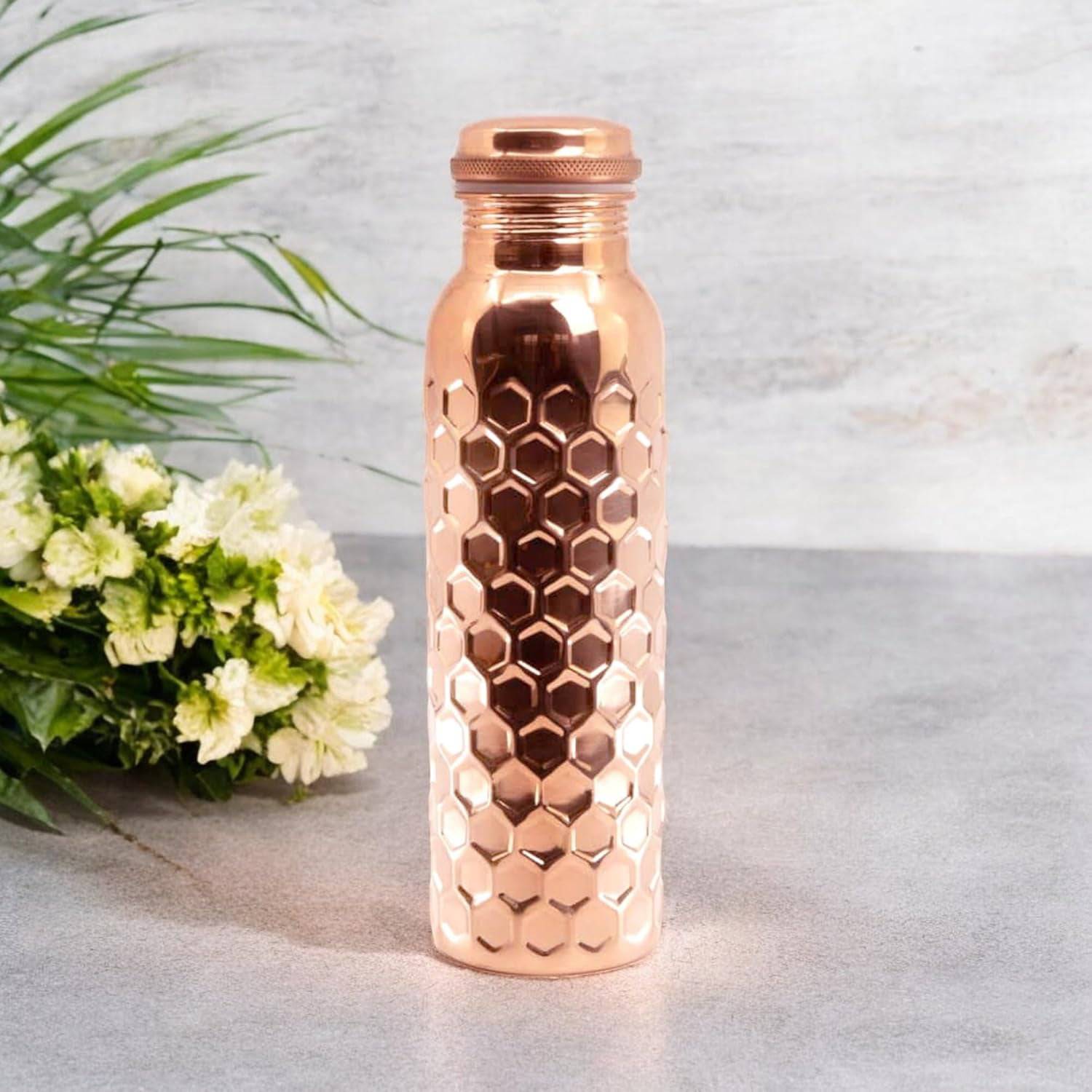 Diamond Cut Copper Water Bottle 2 Glasses with Gift Box (3 Pcs Set)-jugaad.shop