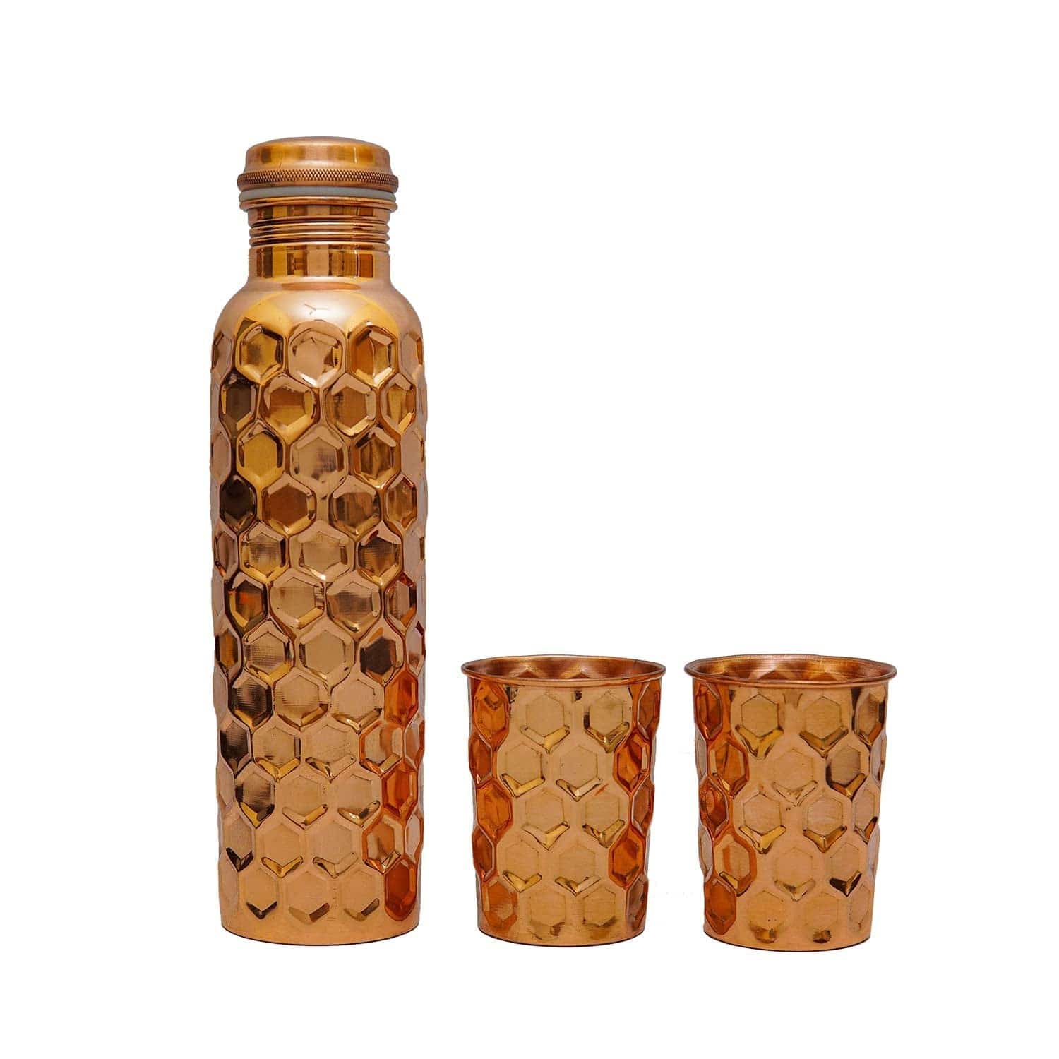 Diamond Cut Copper Water Bottle 2 Glasses with Gift Box (3 Pcs Set)-jugaad.shop