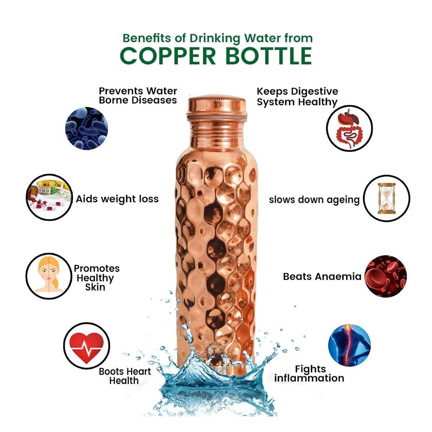 Diamond Cut Copper Water Bottle 2 Glasses with Gift Box (3 Pcs Set)-jugaad.shop