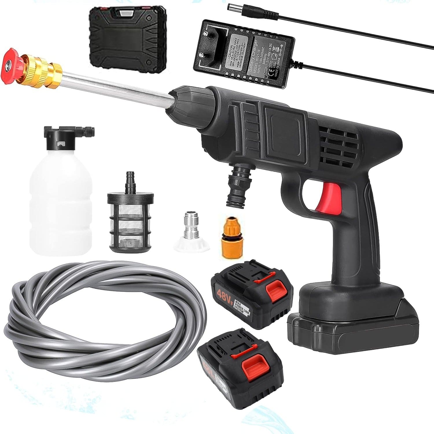 Double Battery 48V Rechargeable Electric, Car Washer Gun (1 Set) - jugaad.shop