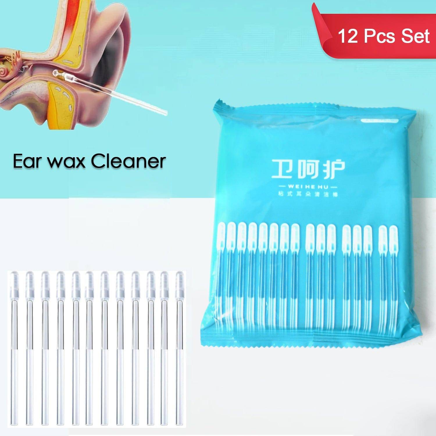 Ear wax Cleaner Stick Silicone Reusable Sticky Ear wax Removal Kit (12 Pcs Set)