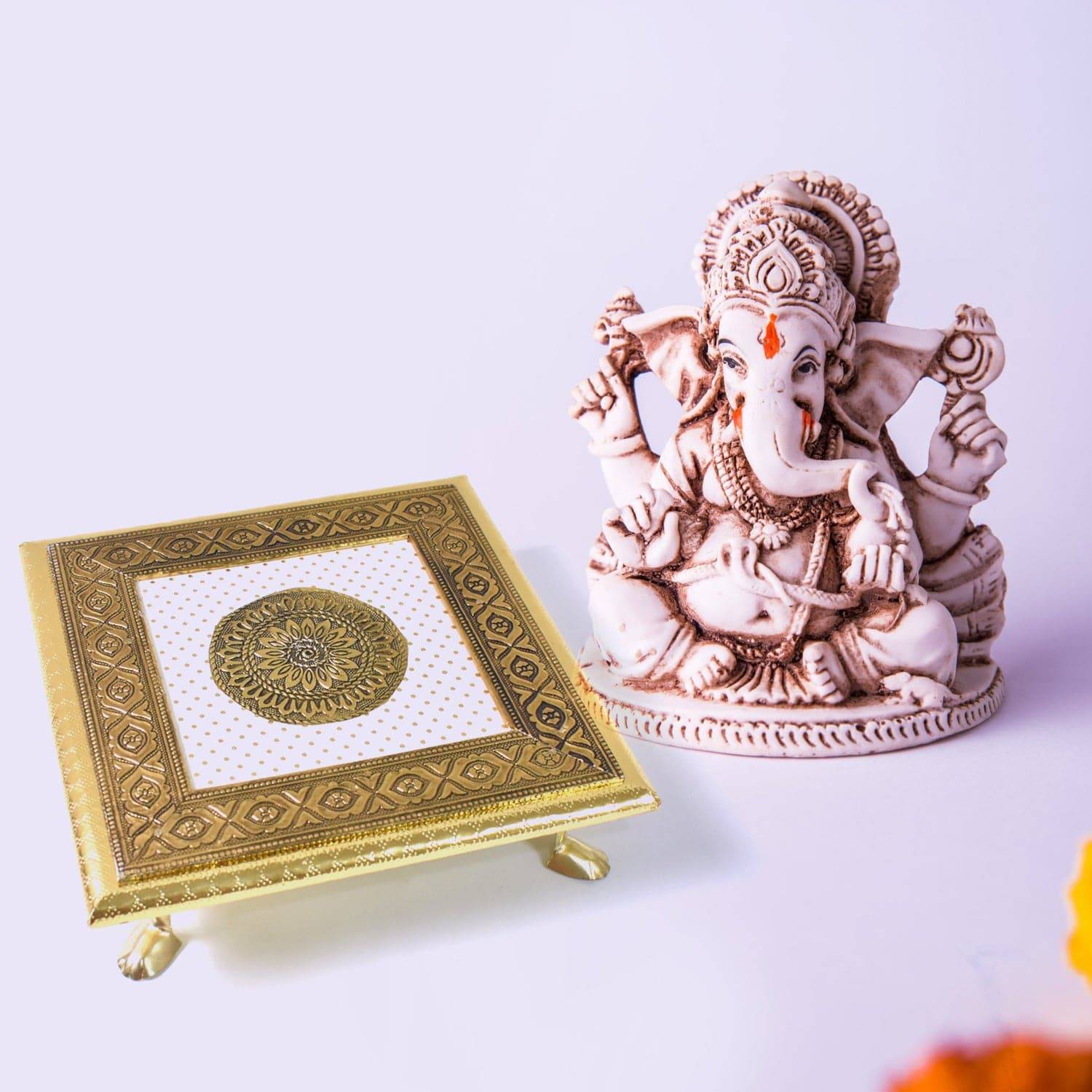 Golden - Square Pooja Chowki Patla / Bajot (20×20 CM / 1 Pc)-jugaad.shop