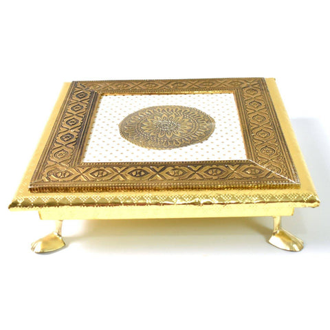 Golden - Square Pooja Chowki Patla / Bajot (20×20 CM / 1 Pc)-jugaad.shop