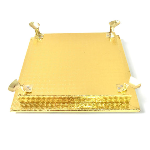 Golden - Square Pooja Chowki Patla / Bajot (20×20 CM / 1 Pc)-jugaad.shop