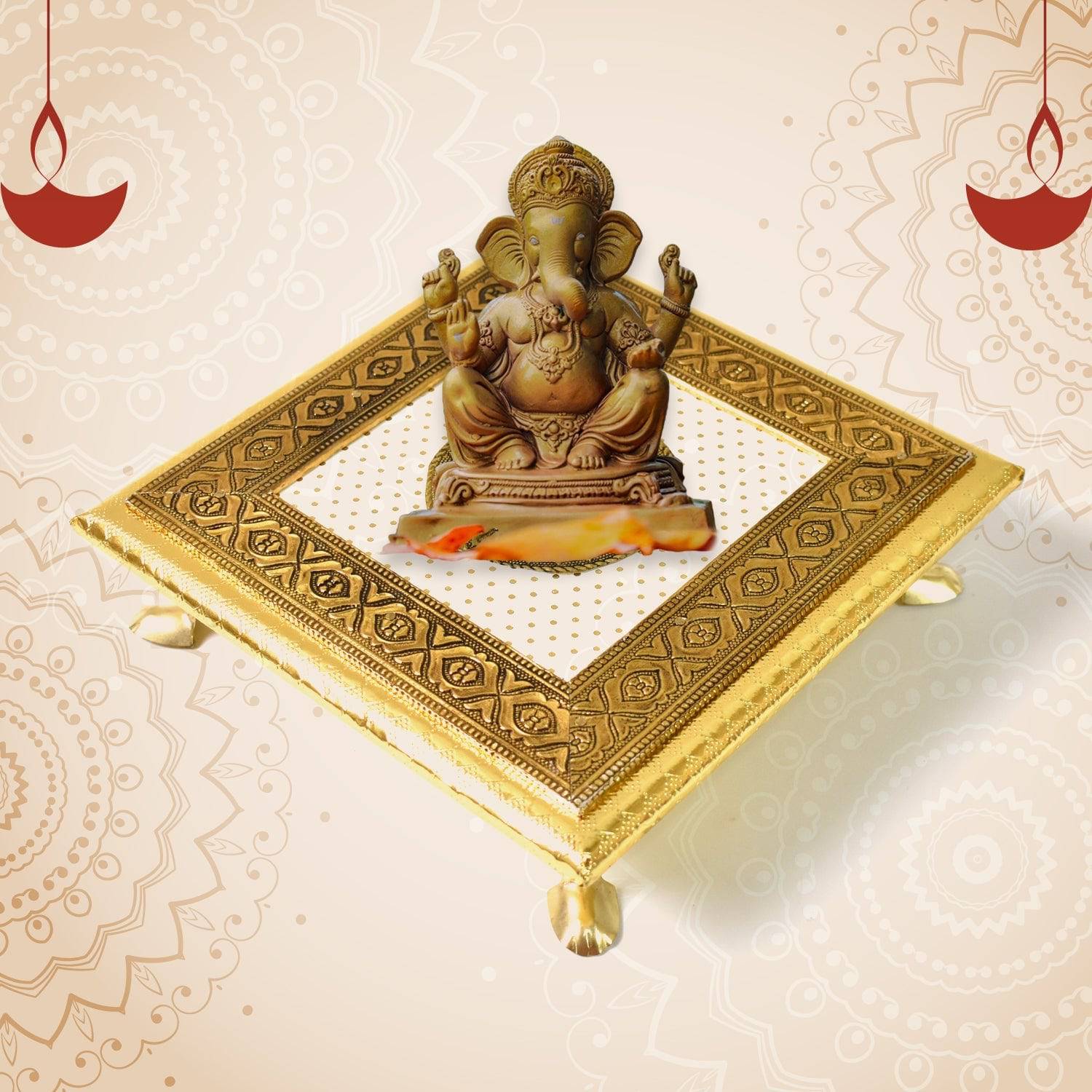 Golden - Square Pooja Chowki Patla / Bajot (20×20 CM / 1 Pc)-jugaad.shop