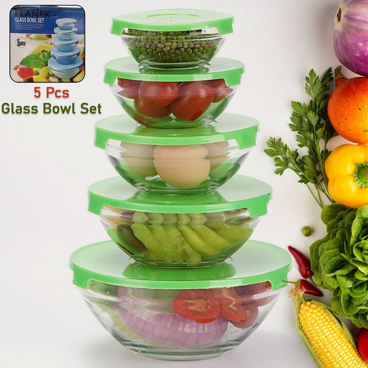 Modern Glass Bowl Set Mixing / Storage Bowls with Lids (5 Pcs Set) - jugaad.shop